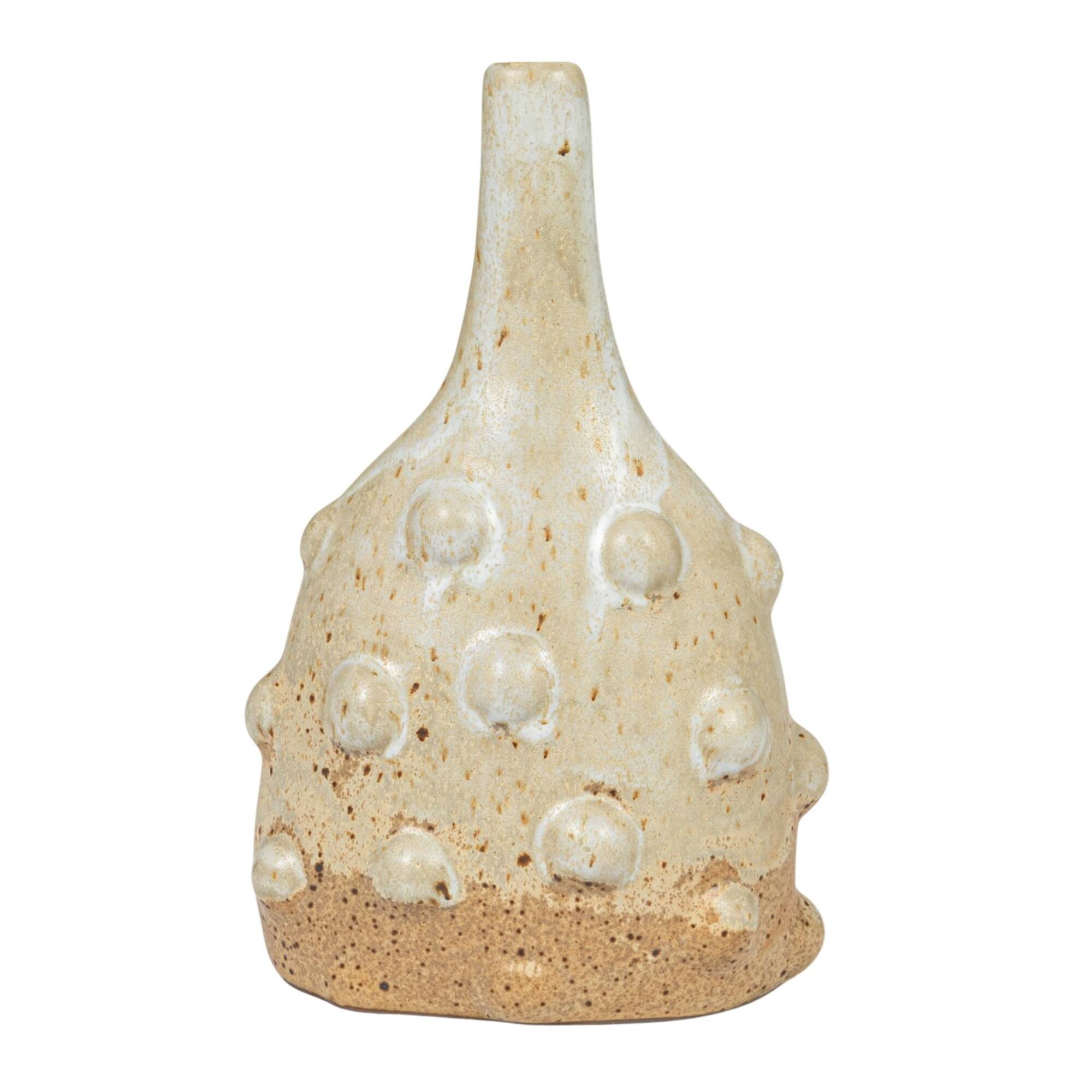Hello Honey® 8" White Stoneware Vase with Raised Dots & Reactive Glaze
